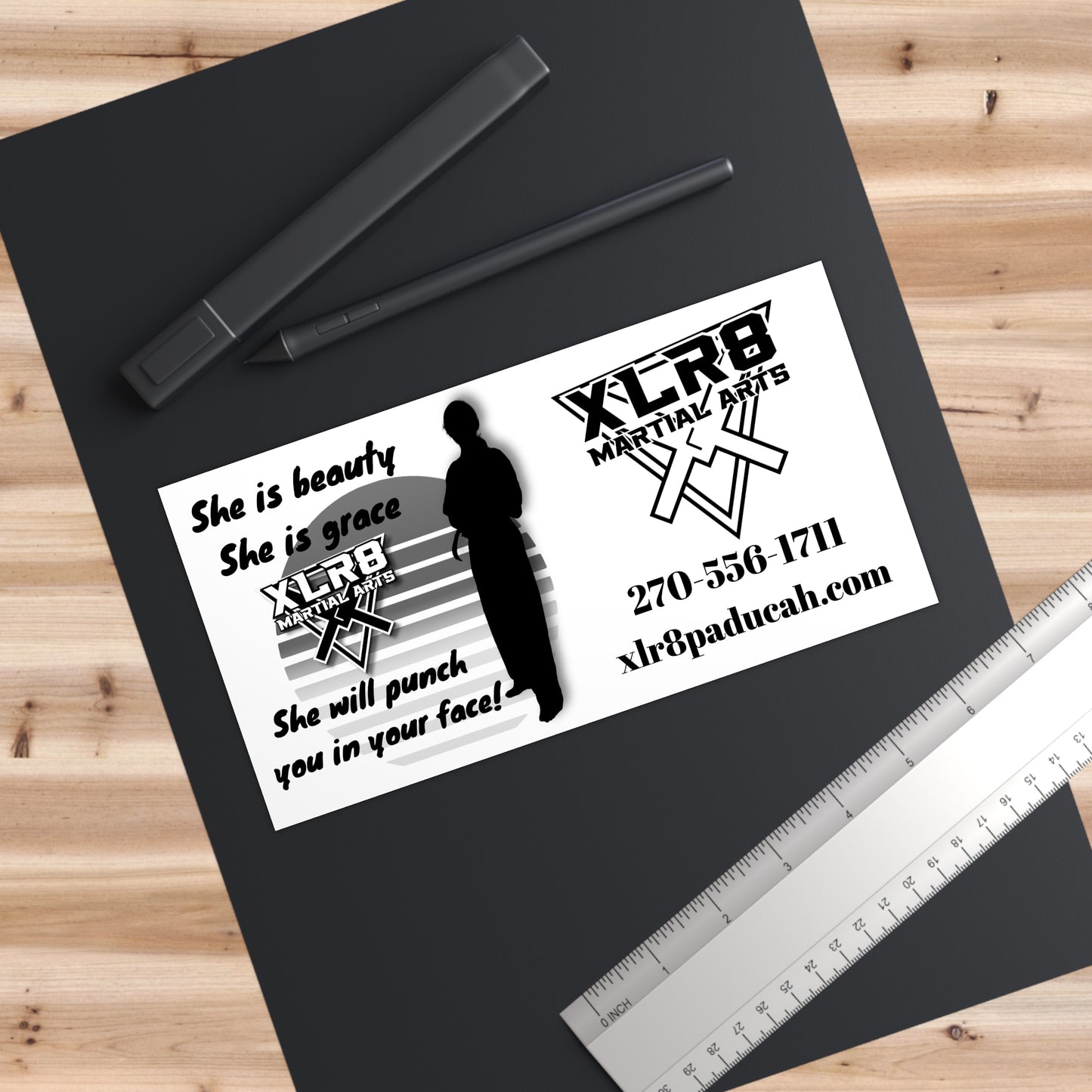 Martial Arts Bumper Sticker — "She is beauty, She is grace" Karate Design